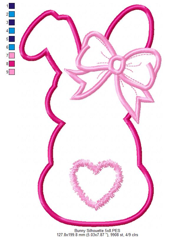Easter Girl Bunny Silhouette - Applique - Machine Embroidery Design
