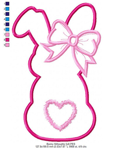 Easter Girl Bunny Silhouette - Applique - Machine Embroidery Design