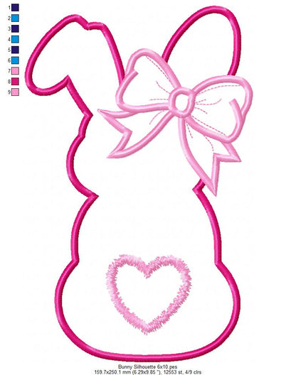 Easter Girl Bunny Silhouette - Applique - Machine Embroidery Design