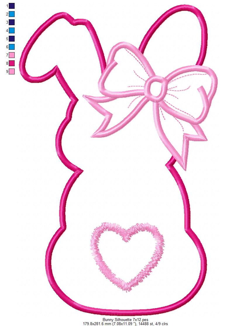 Easter Girl Bunny Silhouette - Applique - Machine Embroidery Design