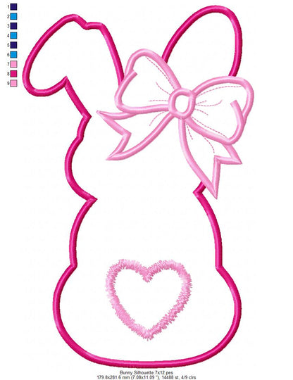 Easter Girl Bunny Silhouette - Applique - Machine Embroidery Design