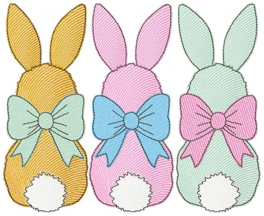 Easter Bunnies Back Trio - Rippled Stitch - Machine Embroidery Design