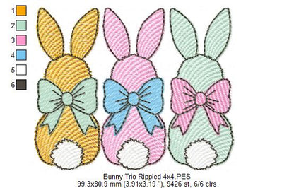 Easter Bunnies Back Trio - Rippled Stitch - Machine Embroidery Design