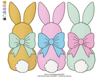 Easter Bunnies Back Trio - Rippled Stitch - Machine Embroidery Design