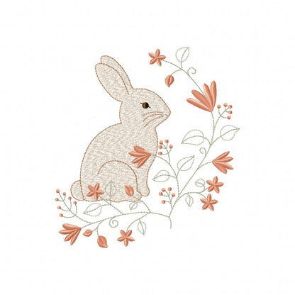 Floral Vintage Bunny - Fill Stitch - Machine Embroidery Design