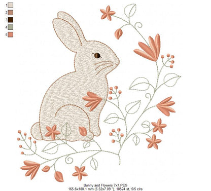 Floral Vintage Bunny - Fill Stitch - Machine Embroidery Design