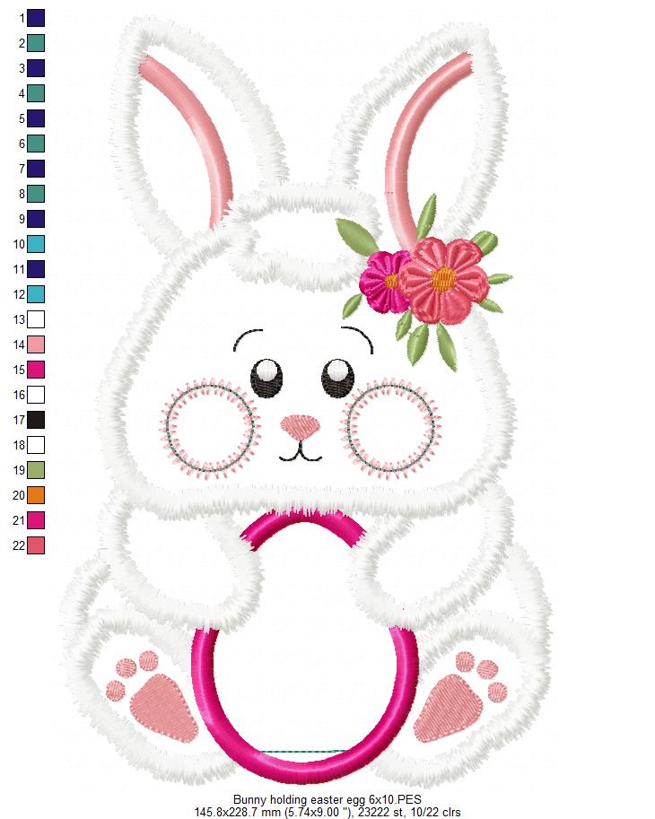 Cute Bunny holding egg - Applique