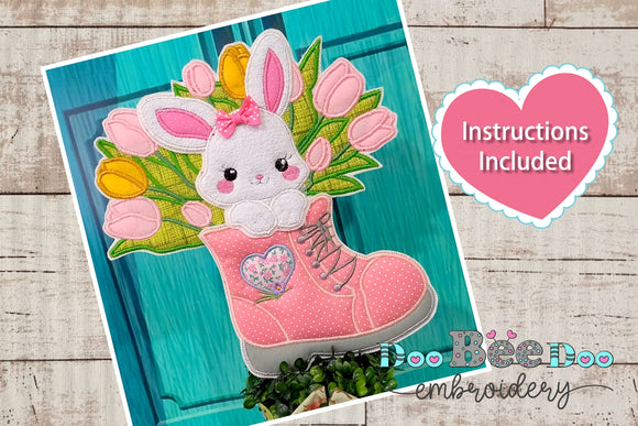 Rabbit in boot with tulips - ITH Project - Machine Embroidery Design