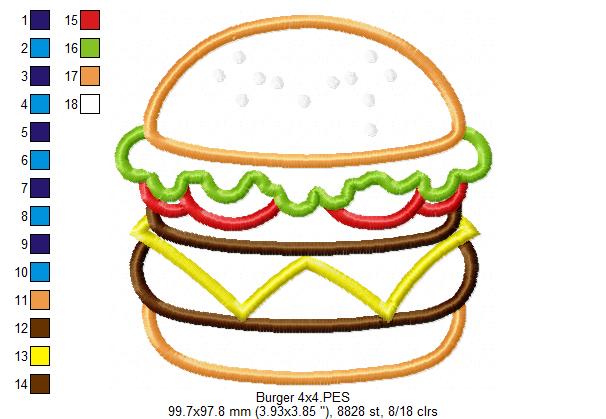 Burger Sandwich - Applique - Machine Embroidery Design