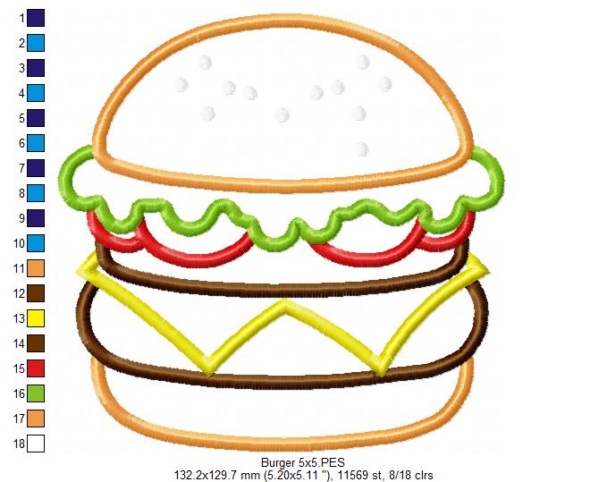 Burger Sandwich - Applique - Machine Embroidery Design