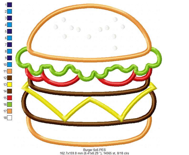 Burger Sandwich - Applique - Machine Embroidery Design