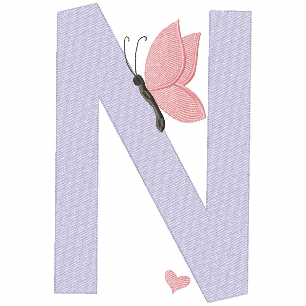 Monogram N Letter N Butterfly - Rippled Stitch