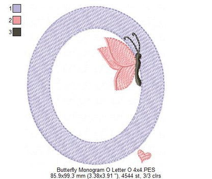 Monogram O Letter O Butterfly - Rippled Stitch
