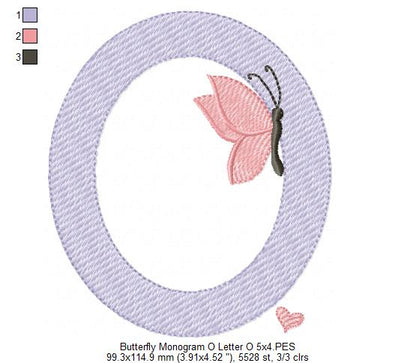 Monogram O Letter O Butterfly - Rippled Stitch