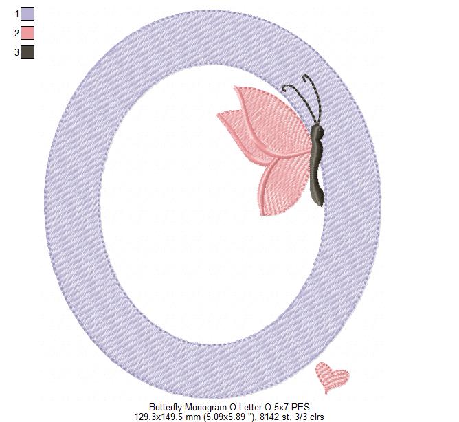 Monogram O Letter O Butterfly - Rippled Stitch