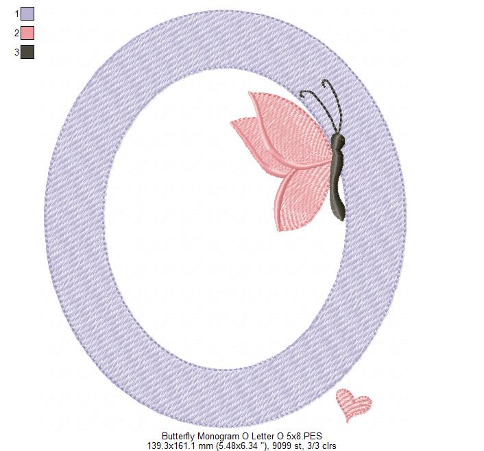Monogram O Letter O Butterfly - Rippled Stitch