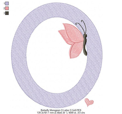 Monogram O Letter O Butterfly - Rippled Stitch