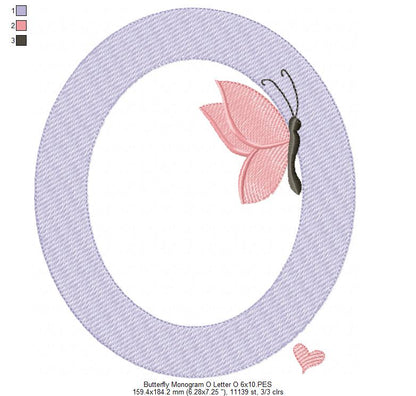 Monogram O Letter O Butterfly - Rippled Stitch