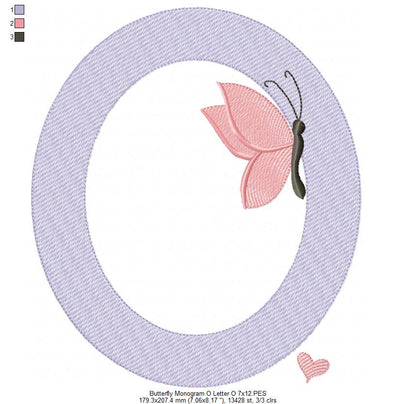Monogram O Letter O Butterfly - Rippled Stitch