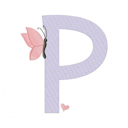 Monogram P Letter P Butterfly - Rippled Stitch