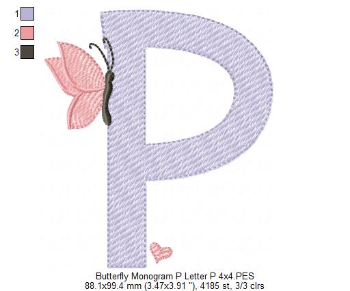 Monogram P Letter P Butterfly - Rippled Stitch