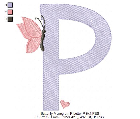 Monogram P Letter P Butterfly - Rippled Stitch