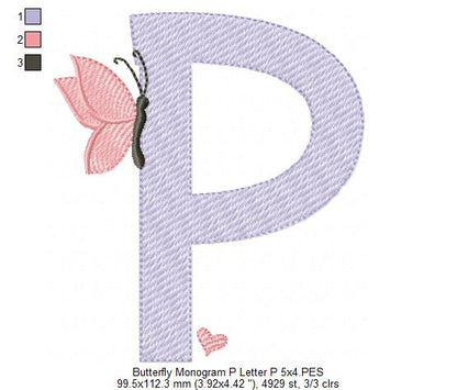 Monogram P Letter P Butterfly - Rippled Stitch