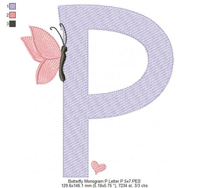 Monogram P Letter P Butterfly - Rippled Stitch