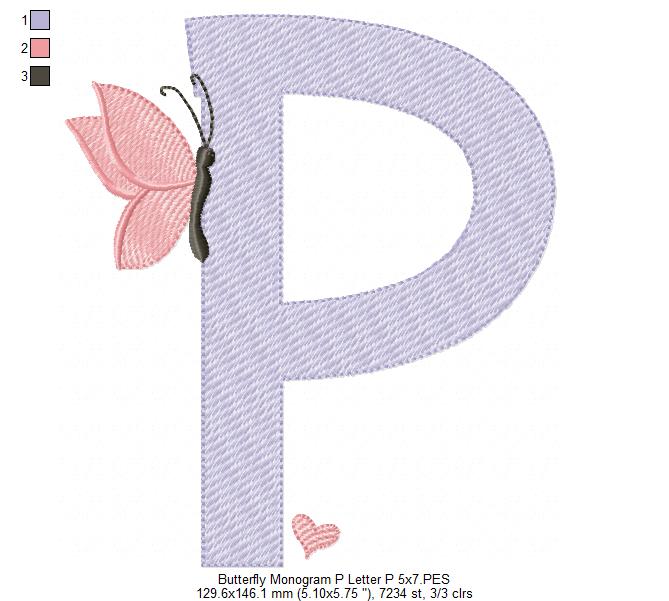 Monogram P Letter P Butterfly - Rippled Stitch