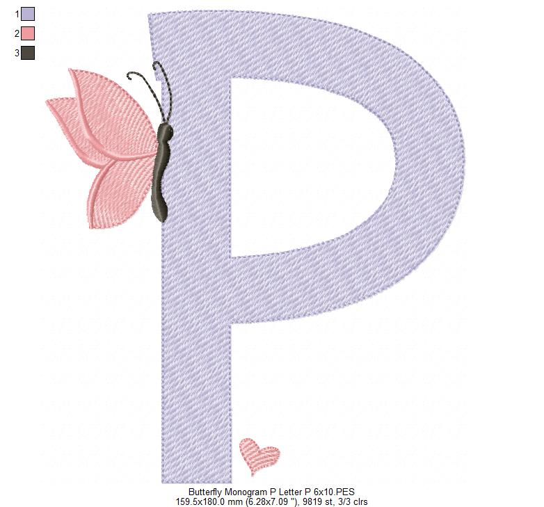 Monogram P Letter P Butterfly - Rippled Stitch