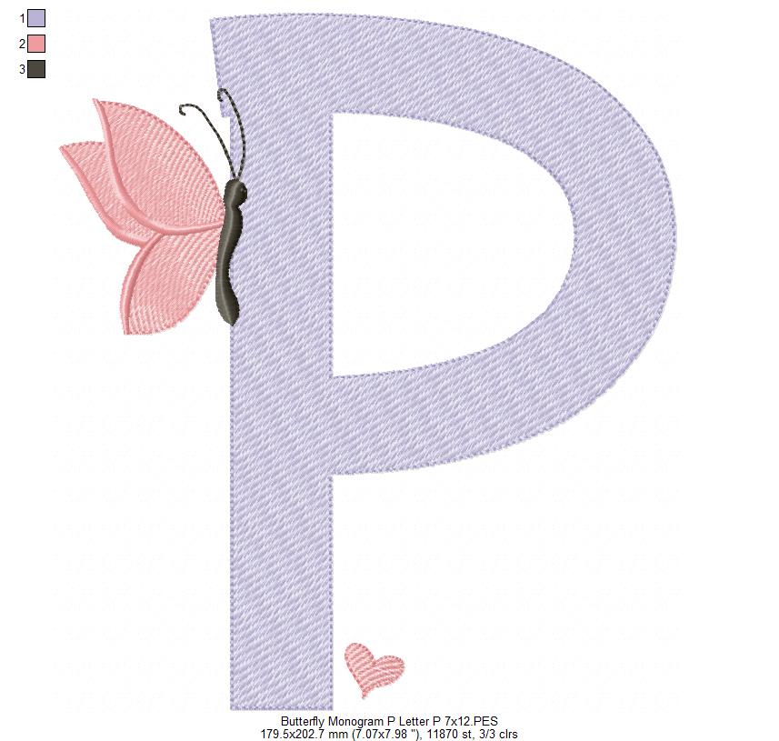 Monogram P Letter P Butterfly - Rippled Stitch