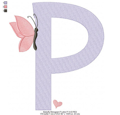 Monogram P Letter P Butterfly - Rippled Stitch