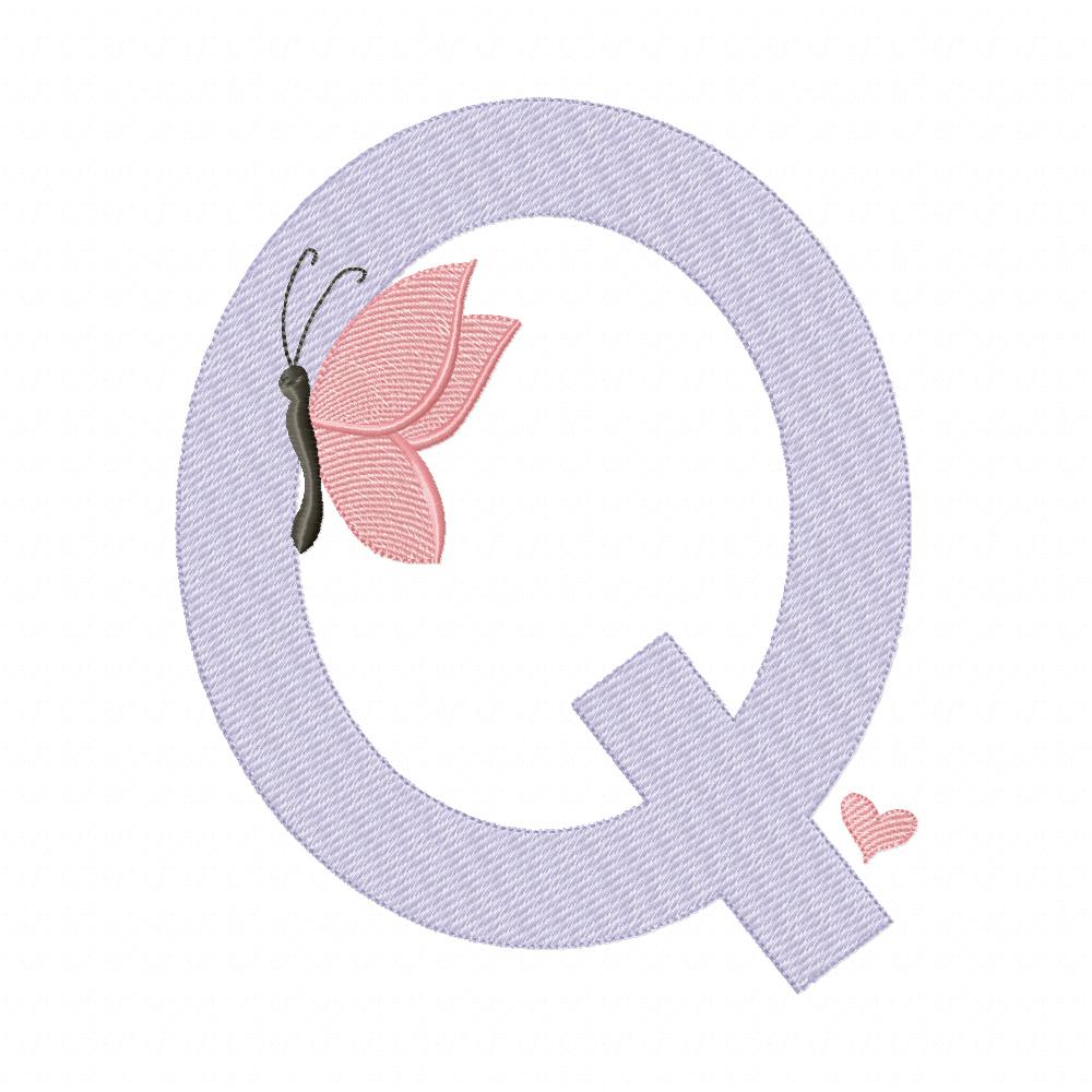 Monogram Q Letter Q Butterfly - Rippled Stitch