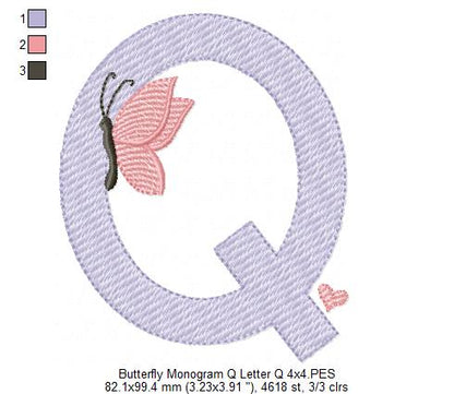 Monogram Q Letter Q Butterfly - Rippled Stitch