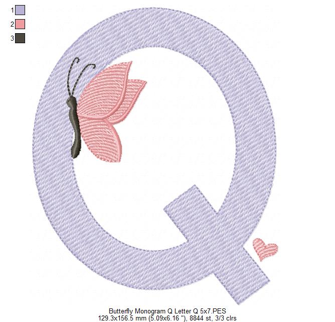 Monogram Q Letter Q Butterfly - Rippled Stitch