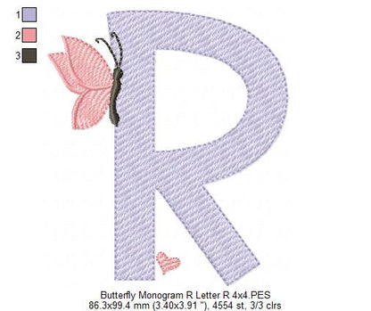 Monogram R Letter R Butterfly - Rippled Stitch