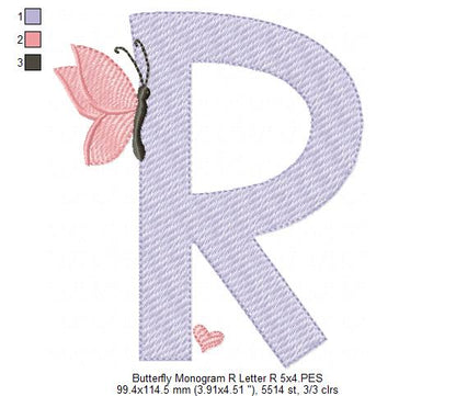 Monogram R Letter R Butterfly - Rippled Stitch