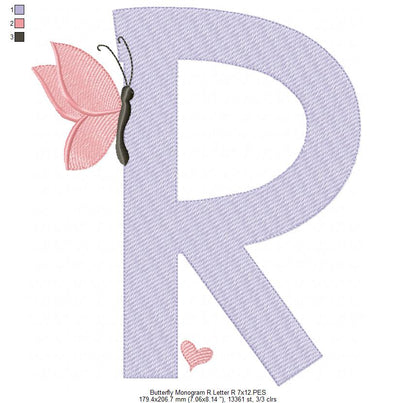 Monogram R Letter R Butterfly - Rippled Stitch