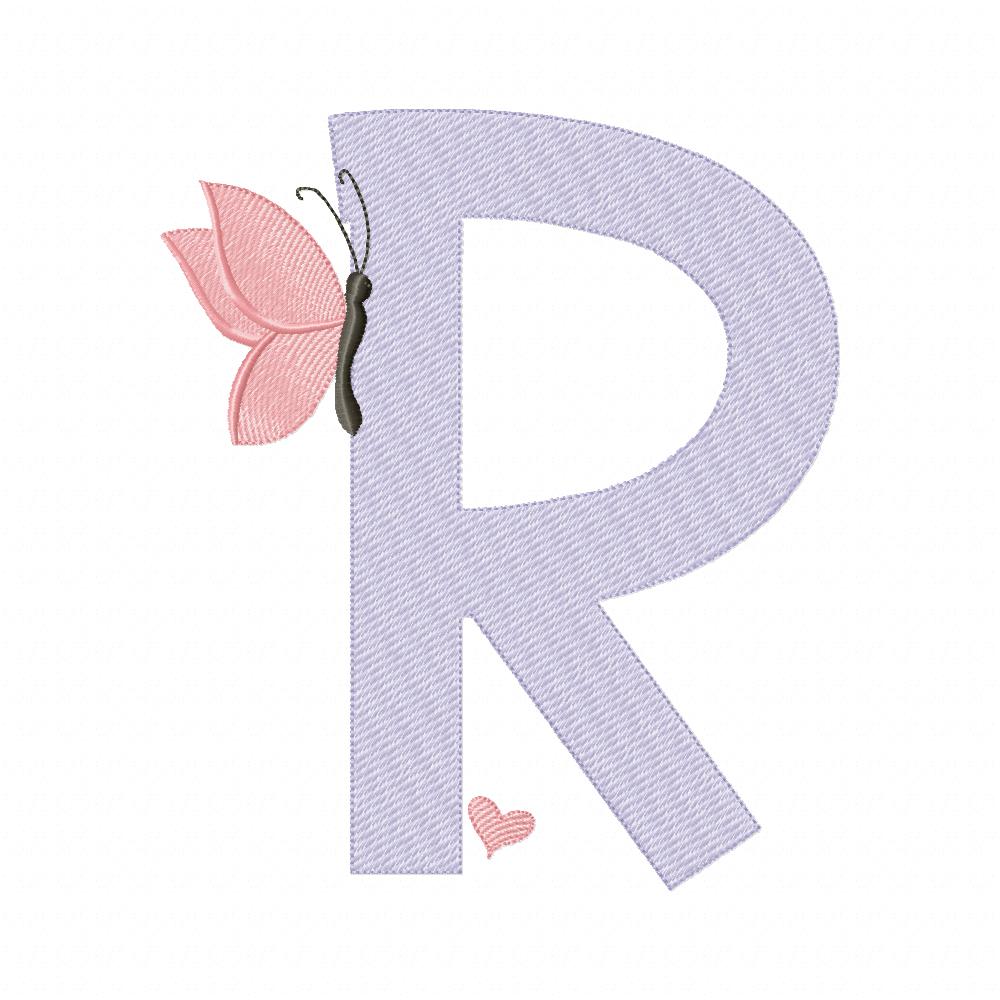 Monogram R Letter R Butterfly - Rippled Stitch - 4x4 5x4 5x7 5x8 6x10 ...