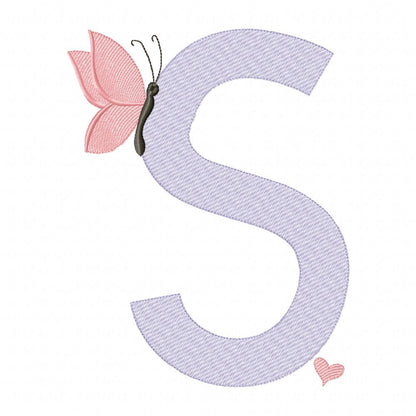 Monogram S Letter S Butterfly - Rippled Stitch