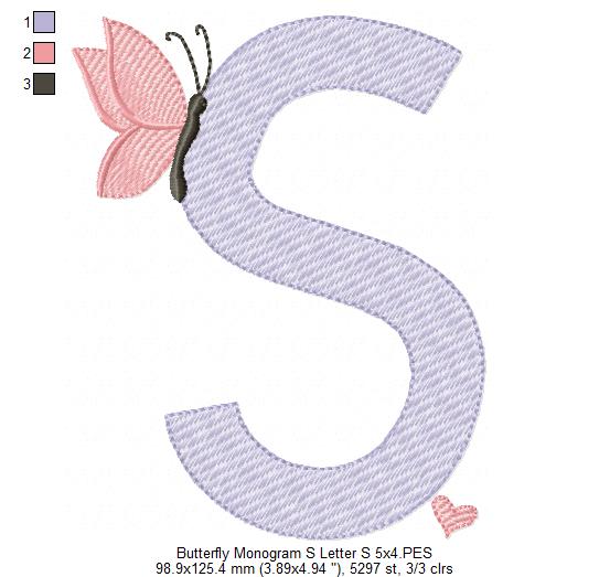 Monogram S Letter S Butterfly - Rippled Stitch