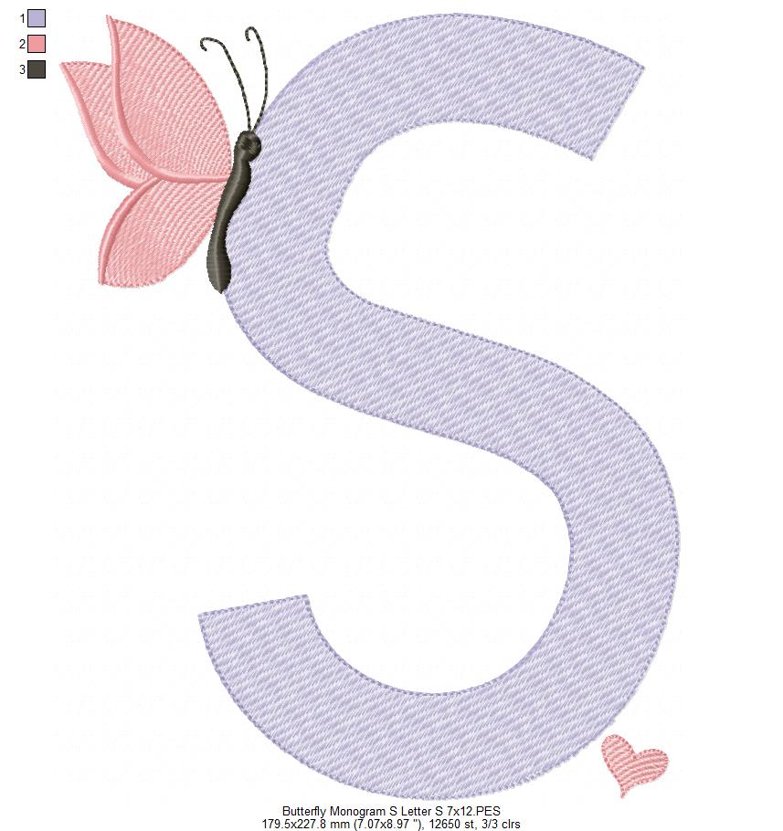 Monogram S Letter S Butterfly - Rippled Stitch