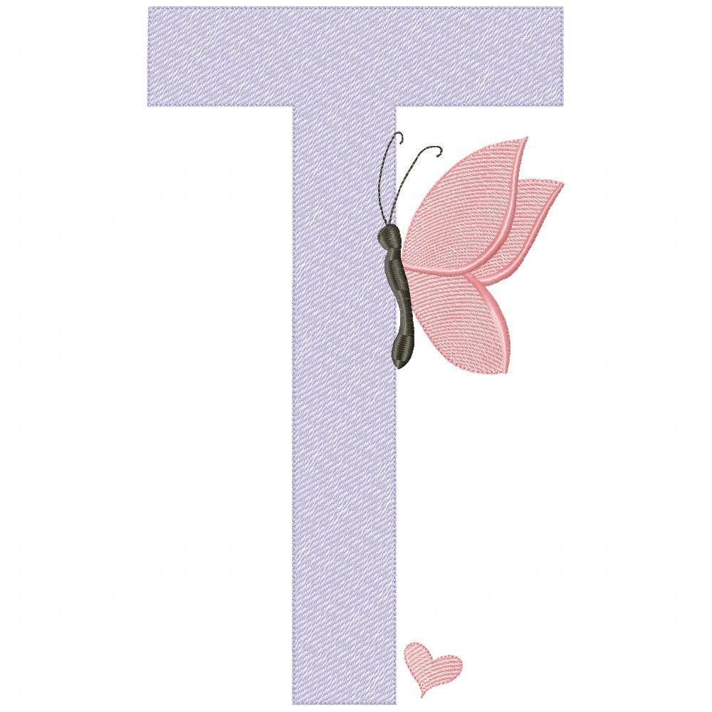 Monogram T Letter T Butterfly - Rippled Stitch