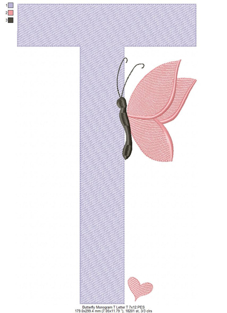 Monogram T Letter T Butterfly - Rippled Stitch