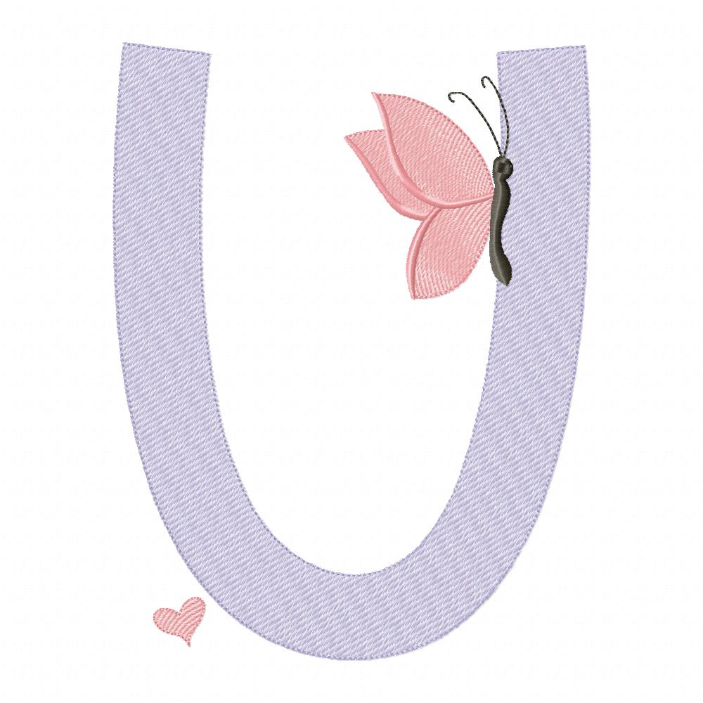 Monogram U Letter U Butterfly - Rippled Stitch