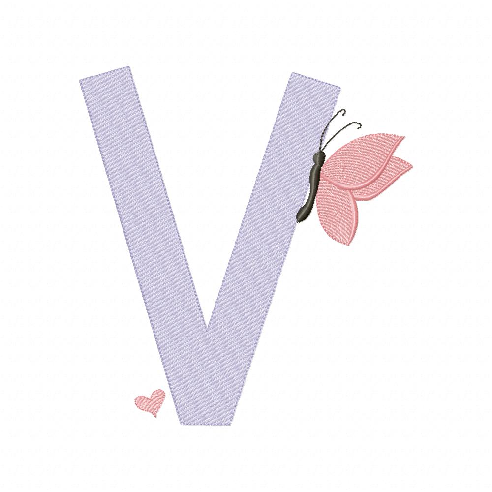 Monogram V Letter V Butterfly - Rippled Stitch