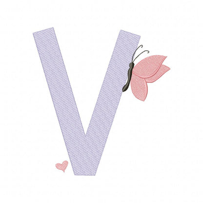 Monogram V Letter V Butterfly - Rippled Stitch