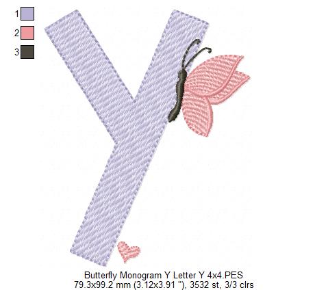 Monogram Y Letter Y Butterfly - Rippled Stitch