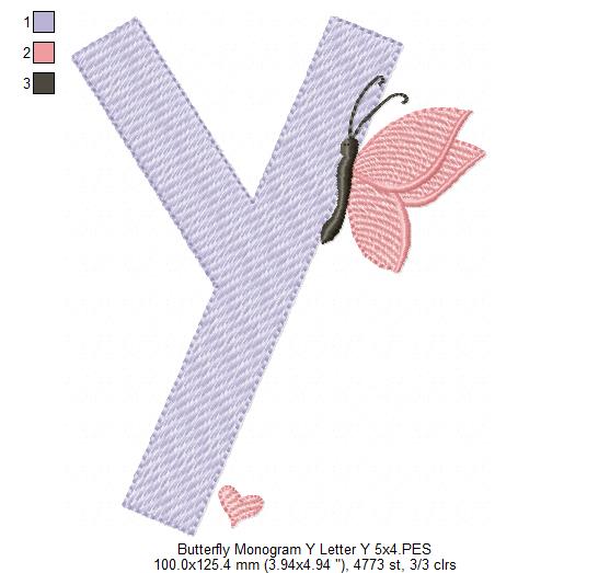Monogram Y Letter Y Butterfly - Rippled Stitch