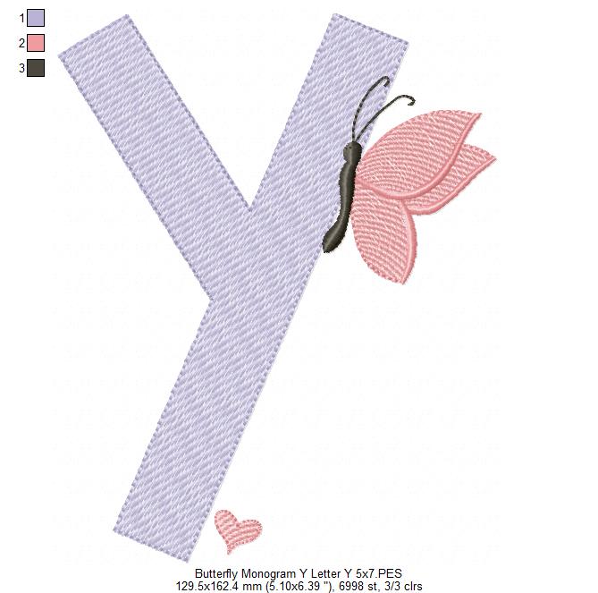 Monogram Y Letter Y Butterfly - Rippled Stitch